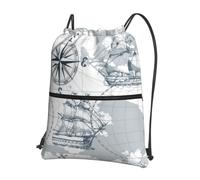 WHJDPP Zaino con stampa nautica con mappa della barca a vela con coulisse e cerniera, leggero, impermeabile, con tasca frontale e organizer interno, ideale per viaggi, yoga ed escursioni
