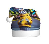 WHJHBD Bunny With Drink Stampato Uomini e donne peluche cappelli di Natale, adulti Capodanno festa tappi