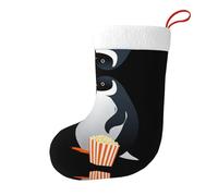 Whjhbd Calzini decorativi natalizi stampati con pinguino che mangia popcorn, per riempire piccoli regali come caramelle e piccoli giocattoli