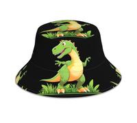 WHJHBD Cappello da pescatore riflettente con dinosauro che calpesta l'erba stampato per uomini e donne per viaggi, campeggio, attività all'aperto, nero