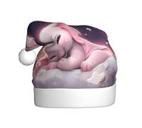 WHJHBD Cute Baby Elephant Sleeping Pink Moon Stampato Uomini e donne peluche cappelli di Natale, adulti Capodanno festa tappi