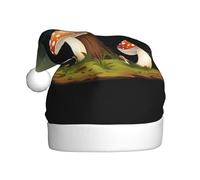 WHJHBD Funghi sotto l'albero di pino Stampato Cappelli di Natale della peluche degli uomini e delle donne, cappellini per adulti di festa di Capodanno