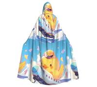 WHJHBD Mantello con cappuccio con papillon per Halloween, per adulti, con stampa di anatroccolo su un aereo, per feste in costume, cosplay