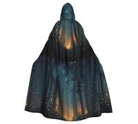 WHJHBD Mantello con cappuccio con papillon per Halloween, per adulti, con stampa di lucciole nella foresta, per feste in costume, cosplay