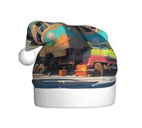 WHJHBD Vecchia auto dilapidata stampata cappelli di Natale della peluche degli uomini e delle donne, cappelli di festa di festa di Capodanno adulti