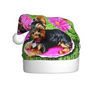 WHJHBD Yorkie Dog Floral Printed Uomo e donna peluche cappelli di Natale, adulti Capodanno festa tappi