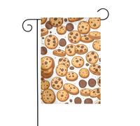 WHJSHOP Bandiere da giardino con biscotti e gocce di cioccolato, 30,5 x 45,7 cm, per decorazione da cortile, larghezza palo di 3 cm (solo bandiera, asta non inclusa)
