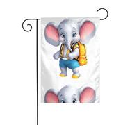 WHJSHOP Bandiere da giardino con elefantino con zaino, 30,5 x 45,7 cm, per decorazione da cortile con 3 cm di larghezza (solo bandiera, asta non inclusa)