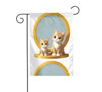 WHJSHOP Bandiere da giardino con immagine del piccolo gatto nello specchio, 30,5 x 45,7 cm, per decorazione da cortile con 3 cm di larghezza (solo bandiera, asta non inclusa)
