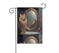 WHJSHOP Bandiere da giardino con immagine di gatto che guarda allo specchio, 30,5 x 45,7 cm, decorazione da cortile con larghezza di 3 cm (solo bandiera, asta non inclusa)