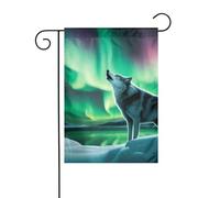 WHJSHOP Bandiere da giardino con immagine di lupi che ululano all'aurora boreale, 30,5 x 45,7 cm, per decorazione da cortile con larghezza di 3 cm (solo bandiera, asta non inclusa)