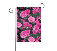 WHJSHOP Bandiere da giardino con immagine di rose rosa, 30,5 x 45,7 cm, per decorazione da cortile con 3 cm di larghezza (solo bandiera, asta non inclusa)