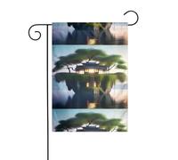 WHJSHOP Bandiere da giardino con isola galleggiante sull'acqua, 30,5 x 45,7 cm, per decorazione da cortile, larghezza di posizione del palo di 3 cm (solo bandiera, asta non inclusa)