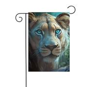 WHJSHOP Bandiere da giardino con leonessa con occhi blu e verdi, 30,5 x 45,7 cm, per decorazione da cortile, larghezza di posizione del palo di 3 cm (solo bandiera, asta non inclusa)