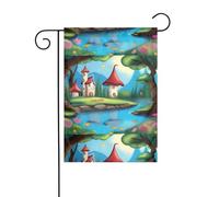 WHJSHOP Bandiere da giardino con motivo città delle fiabe, 30,5 x 45,7 cm, per decorazione da cortile, con larghezza di 3 cm (solo bandiera, asta non inclusa)