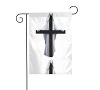 WHJSHOP Bandiere da giardino con motivo fantasma dietro la croce, 30,5 x 45,7 cm, per decorazione da cortile con larghezza di 3 cm (solo bandiera, asta non inclusa)