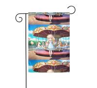 WHJSHOP Bandiere da giardino con motivo La ragazza sulla giostra, 30,5 x 45,7 cm, per decorazione da cortile, larghezza di posizione del palo di 3 cm (solo bandiera, asta non inclusa)