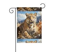 WHJSHOP Bandiere da giardino con motivo leopardo in cerca di preda, 30,5 x 45,7 cm, per decorazione da cortile, larghezza palo di 3 cm (solo bandiera, asta non inclusa)