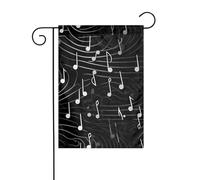 WHJSHOP Bandiere da giardino con note musicali nere, 30,5 x 45,7 cm, per decorazione da cortile, larghezza di 3 cm (solo bandiera, asta non inclusa)