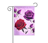 WHJSHOP Bandiere da giardino con rose rosse e viola, 30,5 x 45,7 cm, per decorazione da cortile, larghezza di 3 cm (solo bandiera, asta non inclusa)