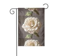 WHJSHOP Bandiere da giardino con rose shabby color crema, 30,5 x 45,7 cm, per decorazione da cortile, con 3 cm di larghezza (solo bandiera, asta non inclusa)