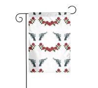 WHJSHOP Bandiere da giardino con stampa di pistole e rose gemelle, 30,5 x 45,7 cm, per decorazione da cortile con larghezza di 3 cm (solo bandiera, asta non inclusa)
