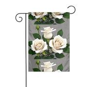 WHJSHOP Bandiere da giardino con stampa di rose bianche, 30,5 x 45,7 cm, per decorazione da cortile con 3 cm di larghezza (solo bandiera, asta non inclusa)