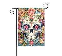 WHJSHOP Bandiere da giardino con stampa di teschi di zucchero, 30,5 x 45,7 cm, per decorazione da cortile con larghezza di 3 cm (solo bandiera, asta non inclusa)