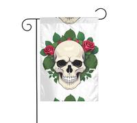 WHJSHOP Bandiere da giardino con teschio in rose, 30,5 x 45,7 cm, per decorazione da cortile, con asta larga 3 cm (solo bandiera, asta non inclusa)
