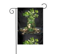 WHJSHOP Bandiere da giardino con trifoglio con monete dorate, 30,5 x 45,7 cm, per decorazione da cortile, larghezza palo di 3 cm (solo bandiera, asta non inclusa)