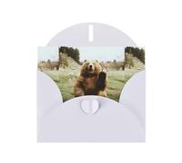 WHJSHOP Biglietto d'auguri bianco Hi Bear seduto sul prato modello 10,2 x 15,2 cm per Natale, compleanni dei bambini, San Valentino, anniversari di matrimonio e inviti per feste