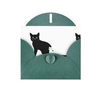 WHJSHOP Biglietto d'auguri con stampa di un gatto nero e un piccolo gatto bianco, carta perlescente di alta qualità, effetto perlato su entrambi i lati, busta in carta perlata con fibbia d'amore