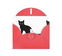 WHJSHOP Biglietto d'auguri con stampa di un gatto nero e un piccolo gatto bianco, carta perlescente di alta qualità, effetto perlato su entrambi i lati, busta in carta perlata con fibbia d'amore