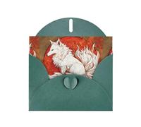 WHJSHOP Biglietto d'auguri con stampa di volpe bianca in fiamme, carta perlescente di alta qualità, effetto perlato su entrambi i lati, busta in carta perlata con fibbia d'amore