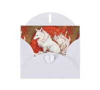 WHJSHOP Biglietto d'auguri con stampa di volpe bianca in fiamme, carta perlescente di alta qualità, effetto perlato su entrambi i lati, busta in carta perlata con fibbia d'amore