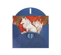 WHJSHOP Biglietto d'auguri con stampa di volpe bianca in fiamme, carta perlescente di alta qualità, effetto perlato su entrambi i lati, busta in carta perlata con fibbia d'amore