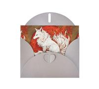 WHJSHOP Biglietto d'auguri con stampa di volpe bianca in fiamme, carta perlescente di alta qualità, effetto perlato su entrambi i lati, busta in carta perlata con fibbia d'amore