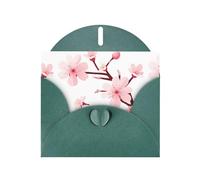 WHJSHOP - Biglietto d'auguri verde scuro con stampa di fiori di ciliegio che cadono - Carta perlescente di alta qualità su entrambi i lati, effetto perlato, busta di carta perlata con fibbia d'amore