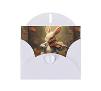 WHJSHOP Biglietto di auguri bianco con coniglietto che suona il violino, perfetto per San Valentino, anniversario di matrimonio e inviti per feste