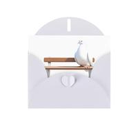WHJSHOP Biglietto di auguri bianco con piccione bianco su una panchina, perfetto per San Valentino, anniversario di matrimonio e inviti per feste