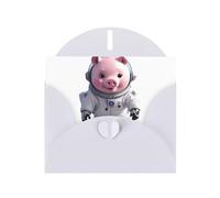 WHJSHOP Biglietto di auguri bianco con stampa astronauta con maialino rosa, perfetto per San Valentino, anniversario di matrimonio e inviti per feste