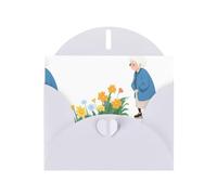 WHJSHOP Biglietto di auguri bianco con stampa della nonna che guarda il mare di fiori, perfetto per San Valentino, anniversario di matrimonio e inviti per feste