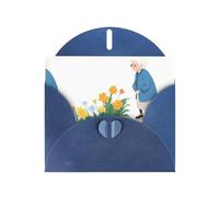 WHJSHOP Biglietto di auguri blu con stampa della nonna che guarda il mare di fiori, perfetto per San Valentino, anniversario di matrimonio e inviti per feste