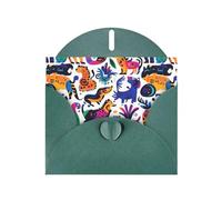 WHJSHOP Biglietto di auguri colorato con stampa di dinosauri di guerra, carta perlescente di alta qualità, effetto perla su entrambi i lati, busta di carta perlata con fibbia