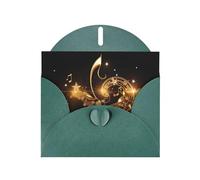 WHJSHOP - Biglietto di auguri con note musicali dorate e stelle lucide, carta perlescente di alta qualità, effetto perlato, busta di carta perlata su entrambi i lati, con fibbia d'amore
