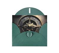 WHJSHOP - Biglietto di auguri con stampa a bussola con rune norrene, colore verde scuro, carta perlescente su entrambi i lati, effetto perlato, busta di carta perlata