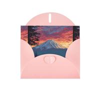 WHJSHOP Biglietto di auguri con stampa del Monte Fuji al tramonto, carta perlescente di alta qualità, effetto perlato su entrambi i lati, busta in carta perlata con fibbia d'amore