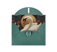 WHJSHOP Biglietto di auguri con stampa di cigno in un'aiuola, carta perlescente di alta qualità, effetto perlato su entrambi i lati, busta in carta perlata con fibbia d'amore