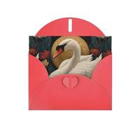 WHJSHOP Biglietto di auguri con stampa di cigno in un'aiuola, carta perlescente di alta qualità, effetto perlato su entrambi i lati, busta in carta perlata con fibbia d'amore