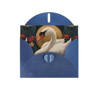 WHJSHOP Biglietto di auguri con stampa di cigno in un'aiuola, carta perlescente di alta qualità, effetto perlato su entrambi i lati, busta in carta perlata con fibbia d'amore